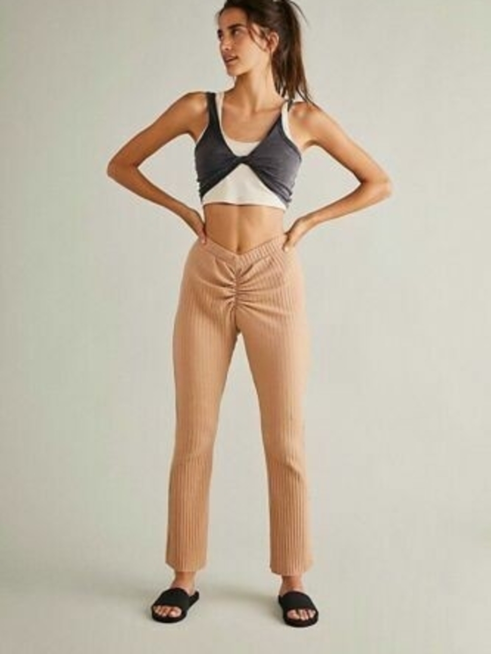 FFree People Bullseye Tan Ribbed Flare Pants